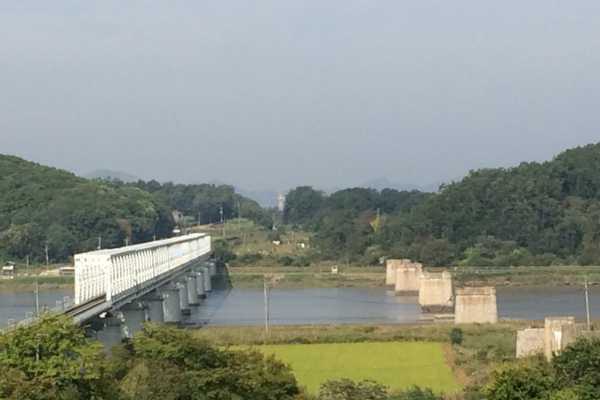 Rail line and bridge between North and South Korea at the DMZ