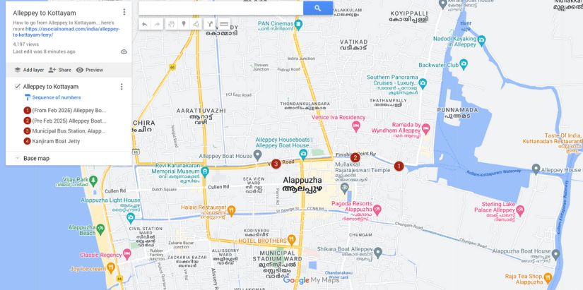 Alleppey to Kottayam Map 2025