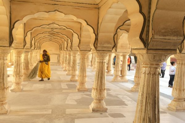 Cleaning lady at Amber Fort