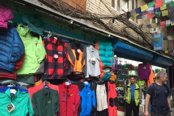Shopping in Kathmandu for Trekking Gear - items for sale outside shop