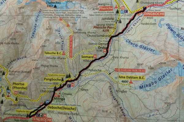 Dingboche to Deboche Map