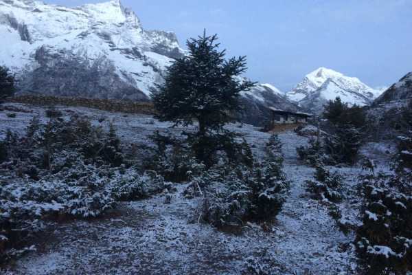 Frost on the ground above Namche Bazaar