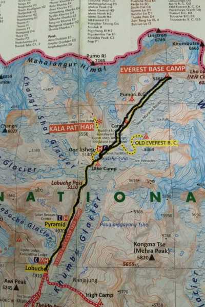 Lobuche to Gorakshep Map