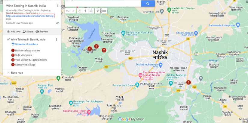 Map of Wine Tasting Area Nashik