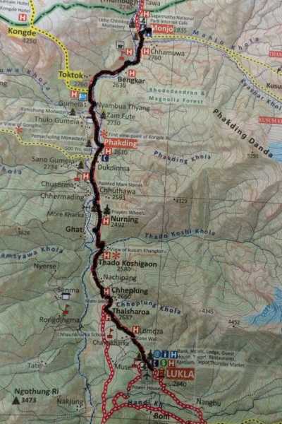 Monjo to Lukla Map