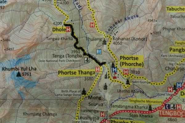 Phortse Tenga to Dhole Trail Map