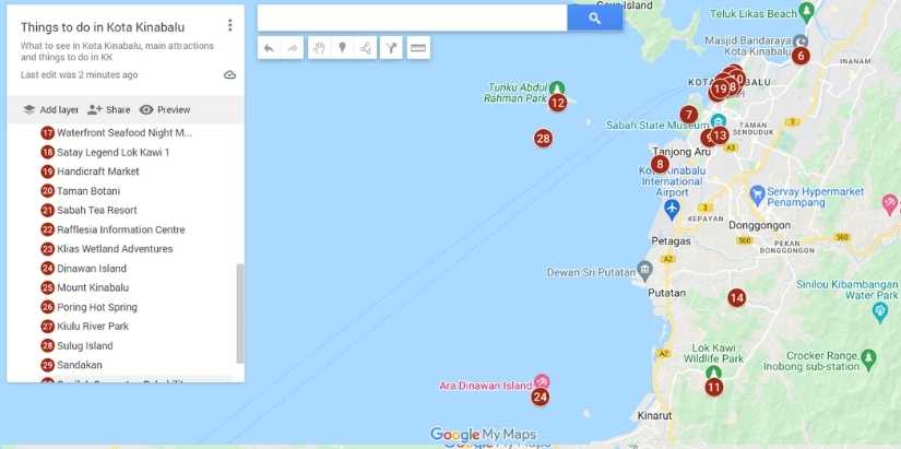 map of things to do in Kota Kinabalu