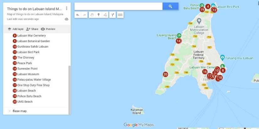 map of things to do on labuan island malaysia