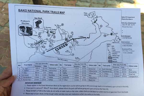 visit Bako National Park hiking trail map