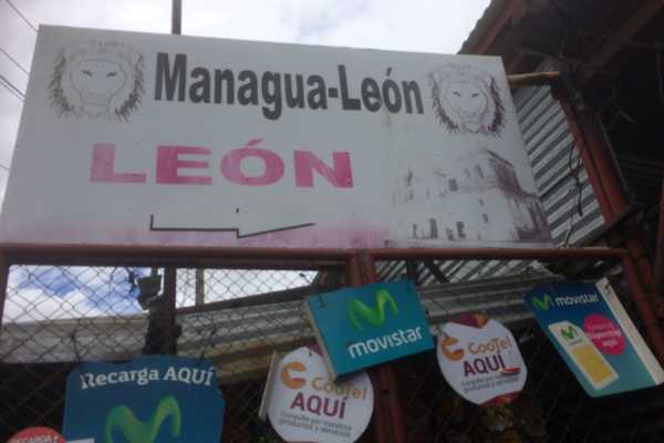 Signs in Managua for the bus to Leon