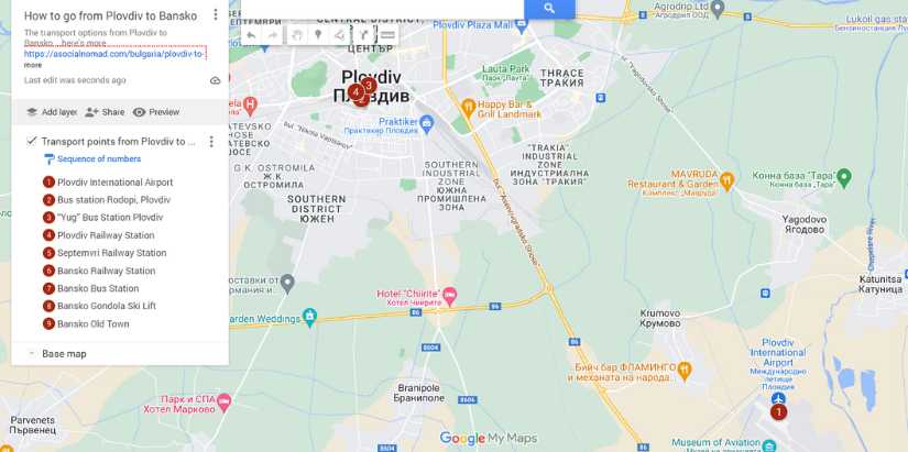 Map of Plovdiv to Bansko