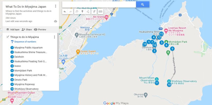 Map of things to do in Miyajima