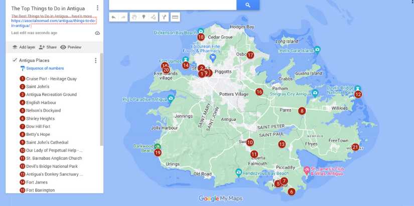 The Best Things to do in Antigua map