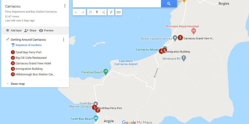 Map of Carriacou Ferries