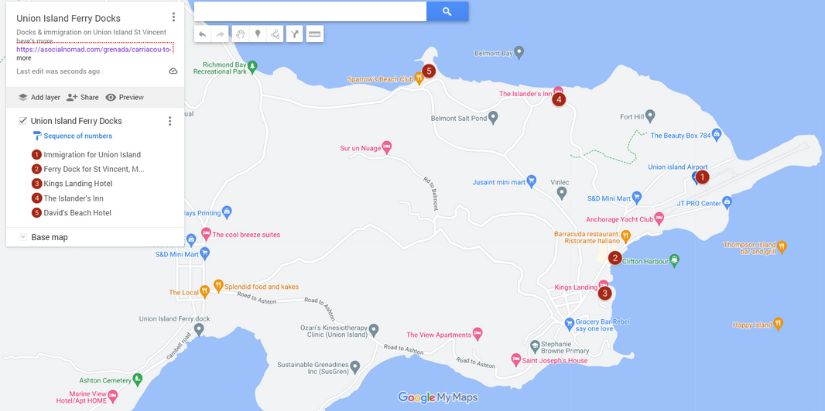 Map of Ferry Docks and Immigration on Union Island