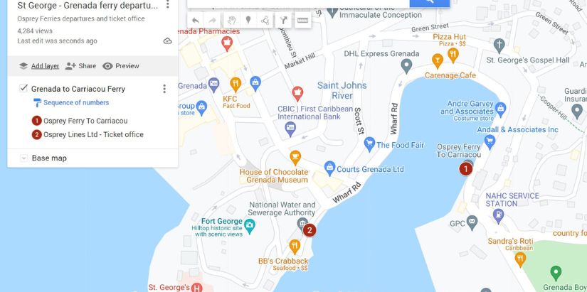 Map of Ferry Office in St George Grenada