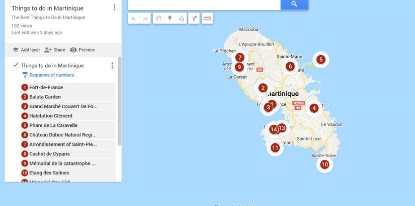 Map of Things to do in Martinique