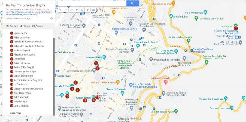 Map of The Best Things to Do In Bogota, Colombia