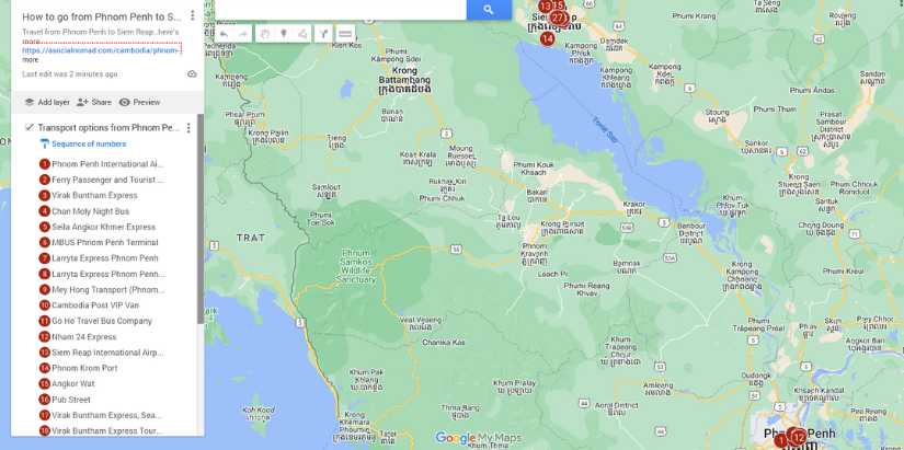 How to go from Phnom Penh to Siem Reap map