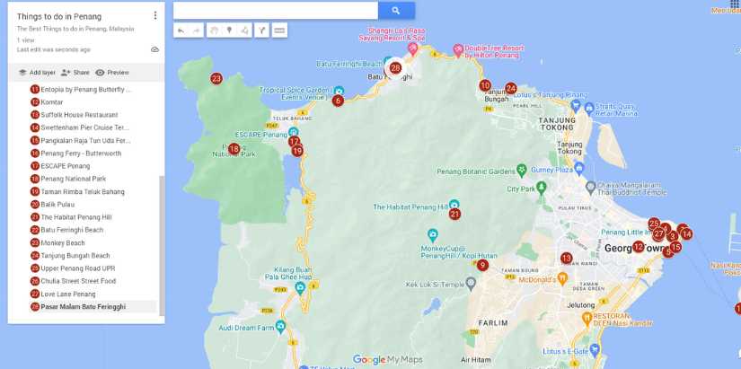 Map of Things to do in Penang
