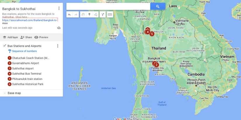 Bangkok to Sukhothai stations map