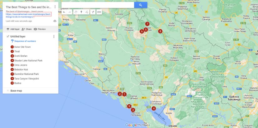 Map of Things to See and Do in Montenegro