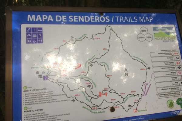 Map of hiking trails monteverde cloud forest