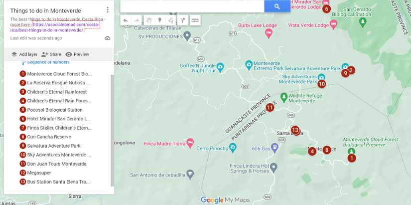 map of things to do in monteverde