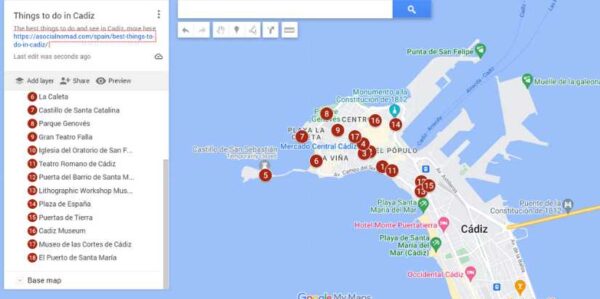 Map of things to do in Cadiz