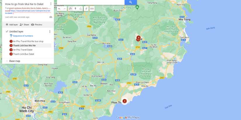 How to go from Mui Ne to Dalat map