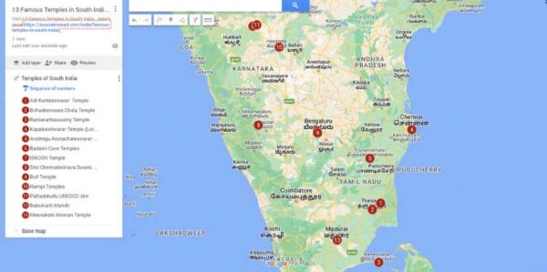 13 Famous Temples in South India to Visit map