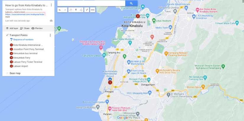 How to go from Kota Kinabalu to Labuan map