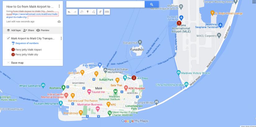 Map of How to Go from Malé Airport to Malé City