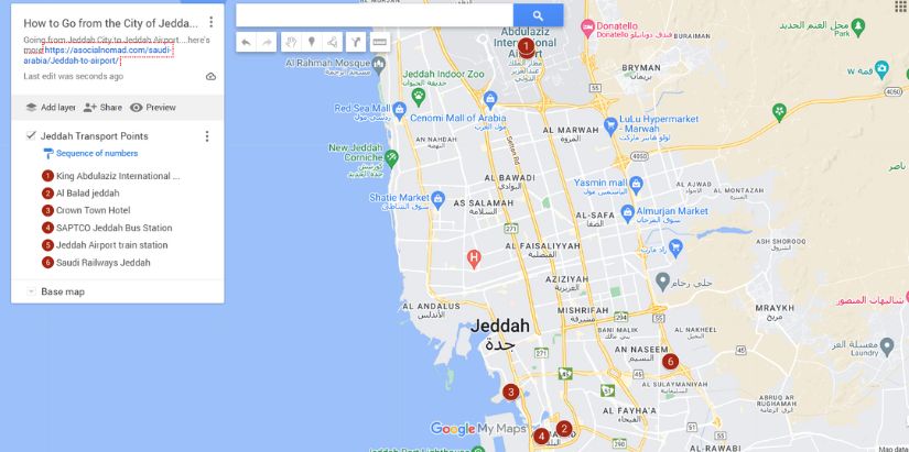 Map of How to Go from the City of Jeddah to the Airport