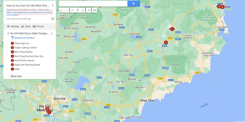 Map of How to Go from Ho Chi Minh City to Dalat, Vietnam