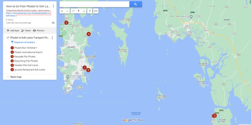Map of How to Go from Phuket to Koh Lanta