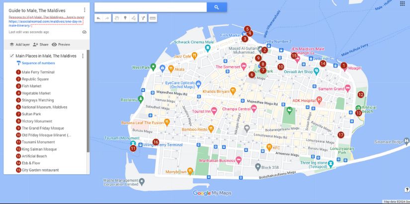 Map of Things to see and do in Male, Maldives