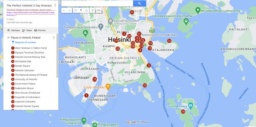 Map of The Perfect Helsinki 2 Day Itinerary