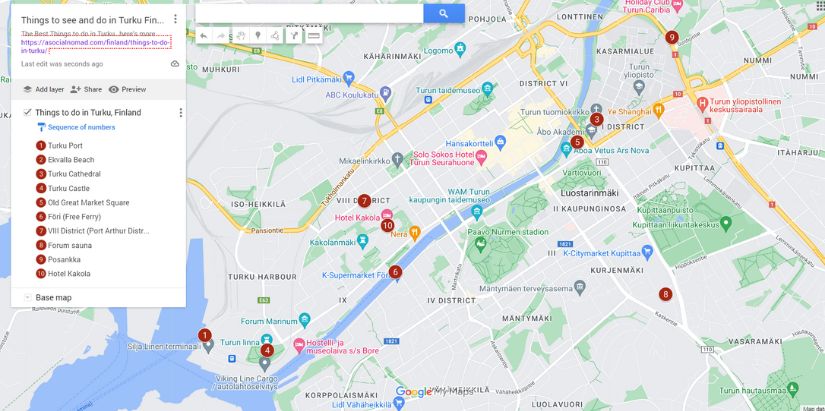 Map of Things to see and do in Turku Finland