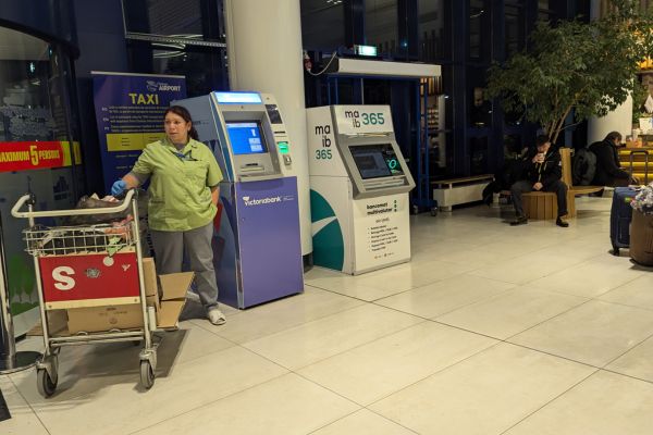Row of ATMs from different banks at Chişinău International Airport