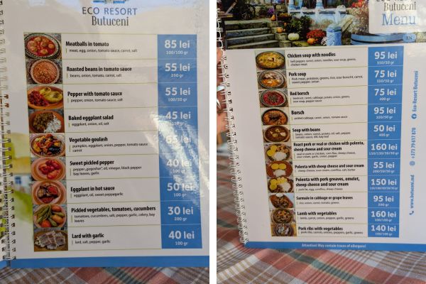 Eco Resort Butuceni Menus