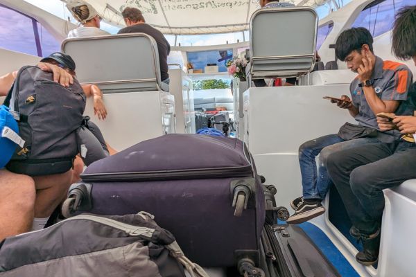 Seating and bags on the fastboat between Koh Yao Yai and Phuket