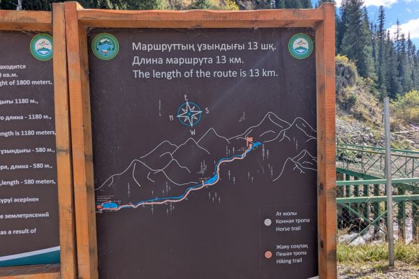 Hiking trail Map at Kolsai Lake