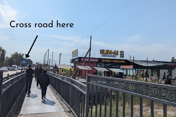 Mini market and road crossing