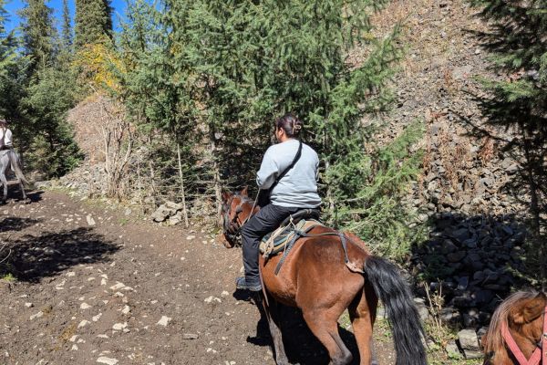 Riding the trail at Kaindy Lake