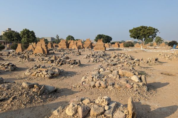 Looking back toward Karachi at the Chaukandi Tombs