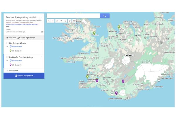 Free Hot Springs Map of Iceland