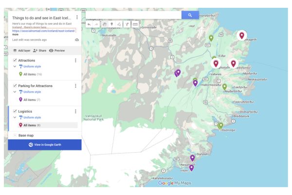 Map of Attractions and Things to do in East Iceland