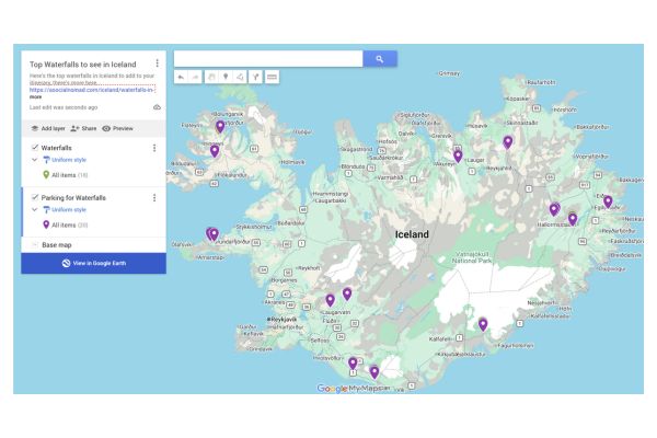 Map of Waterfalls in Iceland