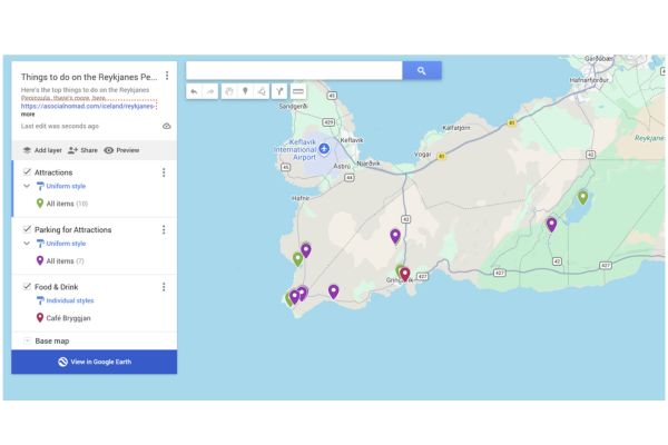 Map of things to do on the Reykjanes Peninsula